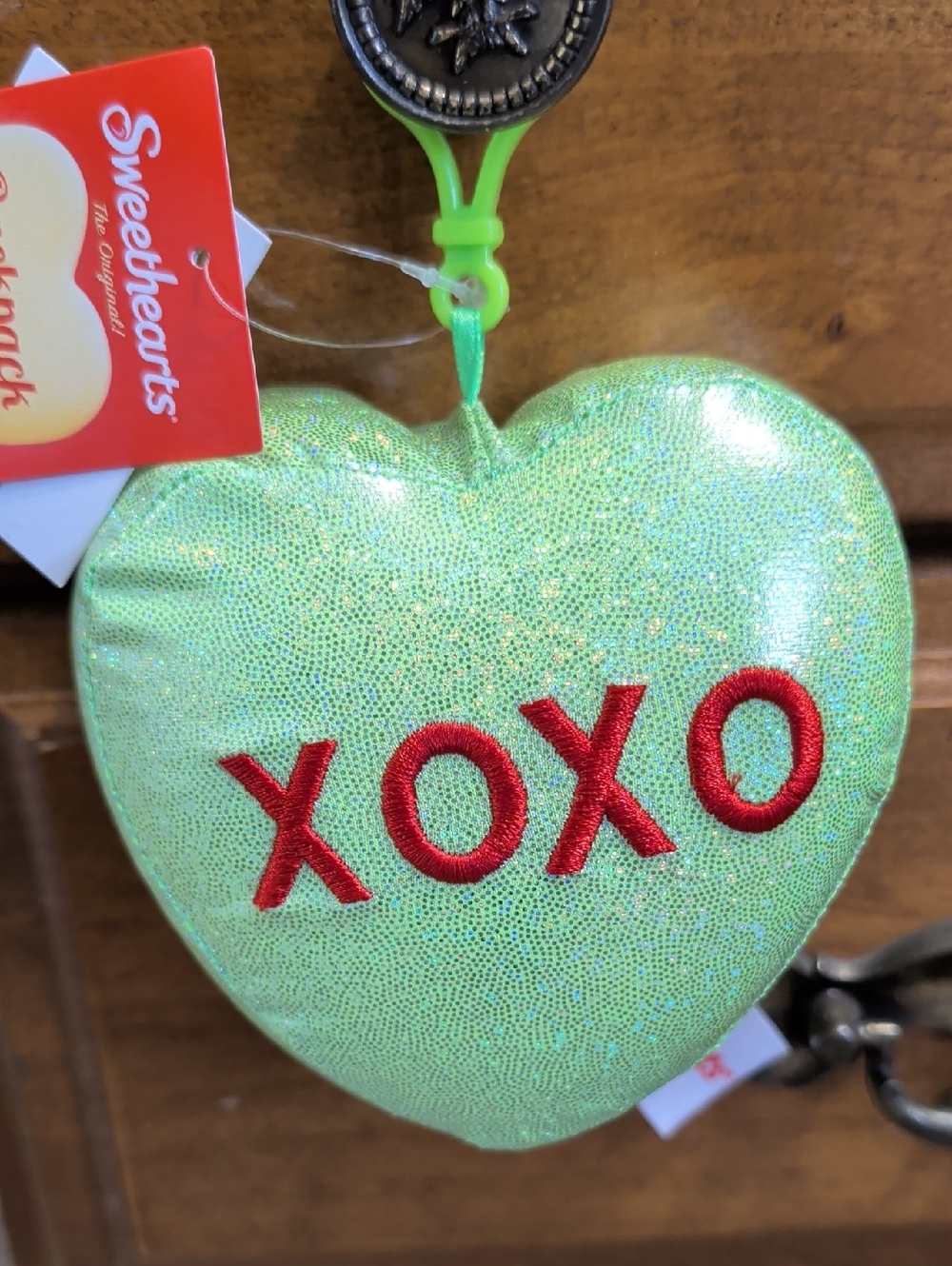 NWT Sweethearts Original Plush XOXO Shimmer Heart Keychain in Lime Green